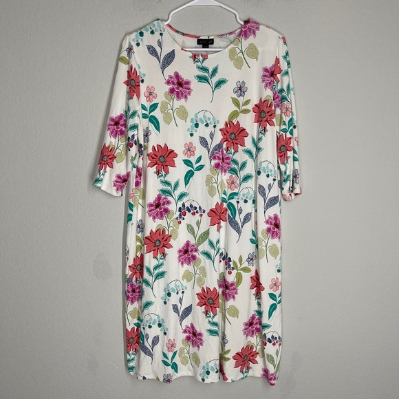 J Jill Wearever Collection Floral Dress Women's M 3/4 Sleeve Rayon Stretch - Picture 1 of 10